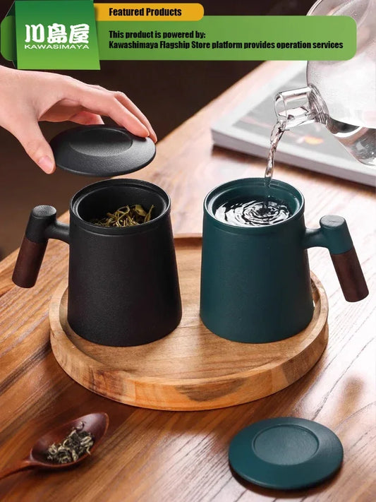 KAWASIMAYA Ceramic Tea Cup,Tea Separation Brewing Tea Cup, Personal Use Office Mug Male Drinking Tea Cup Tea Set