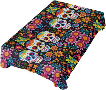 Day of The Dead Sugar Skull Rectangle Tablecloth Holiday Party Decor Waterproof Tablecloth for Table Halloween Decorations
