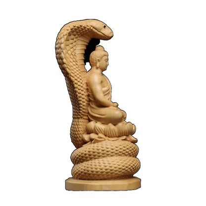 1PC Boxwood Carving Sakyamani Buddha Ornament Snake Protection Buddha Home Decoration Car Decoration Crafts
