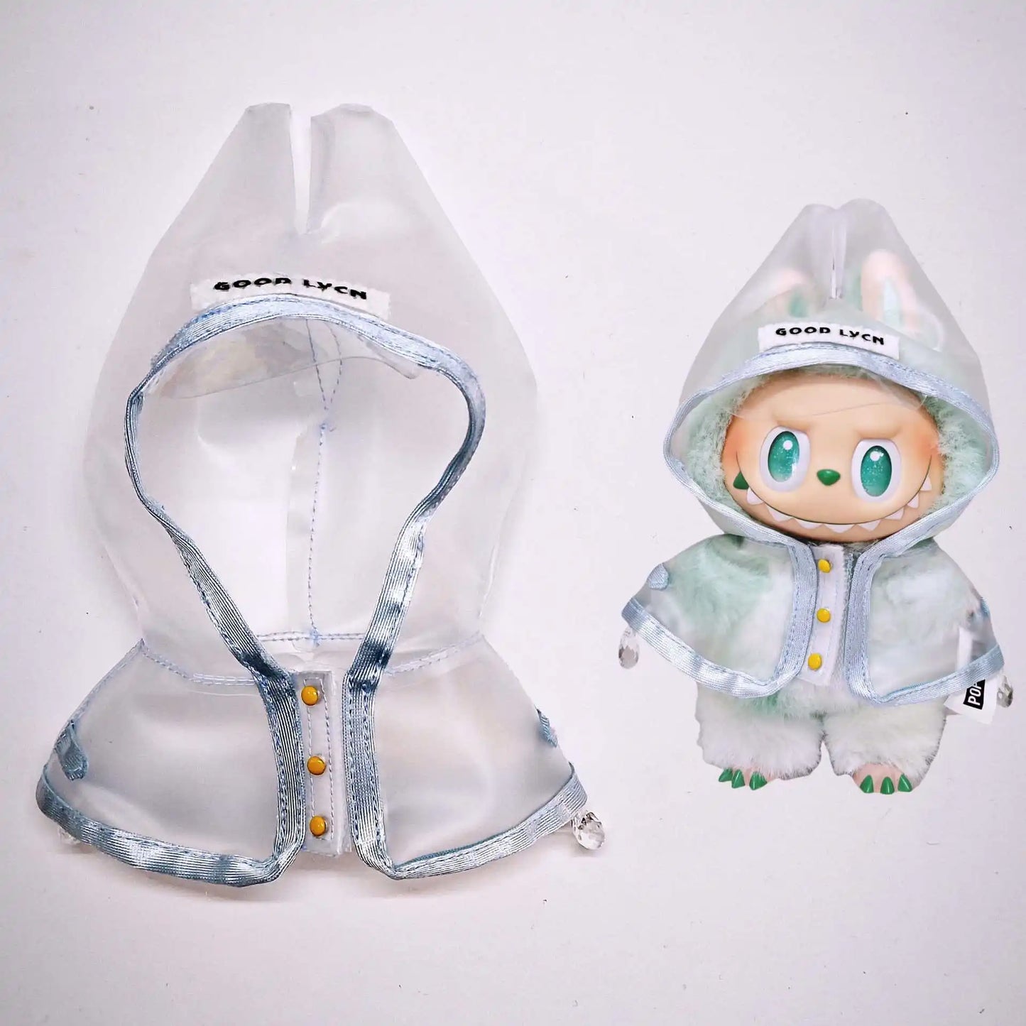 For 17cm Labubu  Transparent Raincoat  Macaron Raincoat Doll Clothes Heartbeat Outfits Labubu Accessories