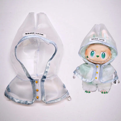 For 17cm Labubu  Transparent Raincoat  Macaron Raincoat Doll Clothes Heartbeat Outfits Labubu Accessories