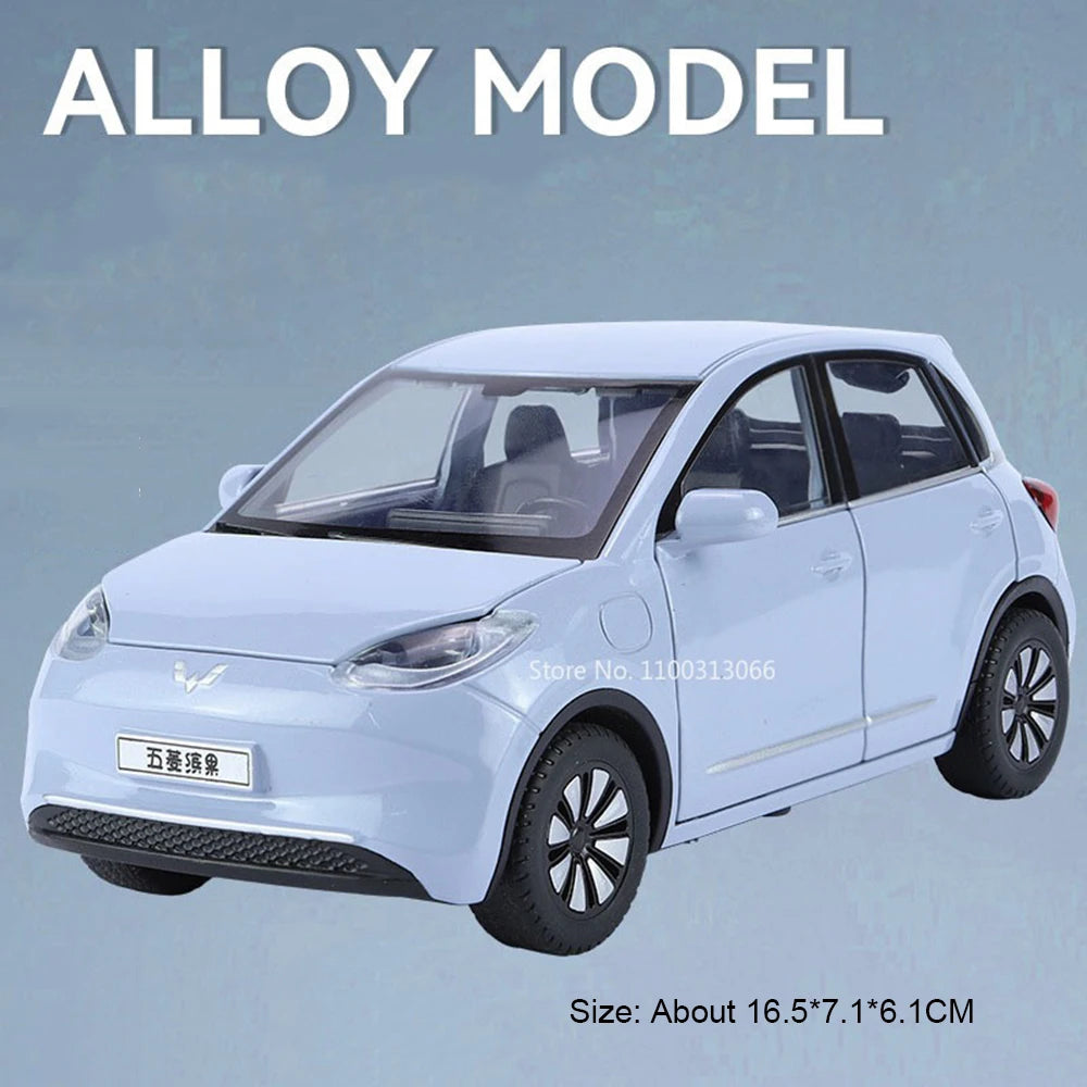 1:24 WULING Bingo MINI EV Model Alloy Diecast Cars Toy Wheel Pull Back Miniature Car with Light Sound Vehicle Toddler Kids Gifts
