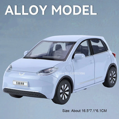 1:24 WULING Bingo MINI EV Model Alloy Diecast Cars Toy Wheel Pull Back Miniature Car with Light Sound Vehicle Toddler Kids Gifts