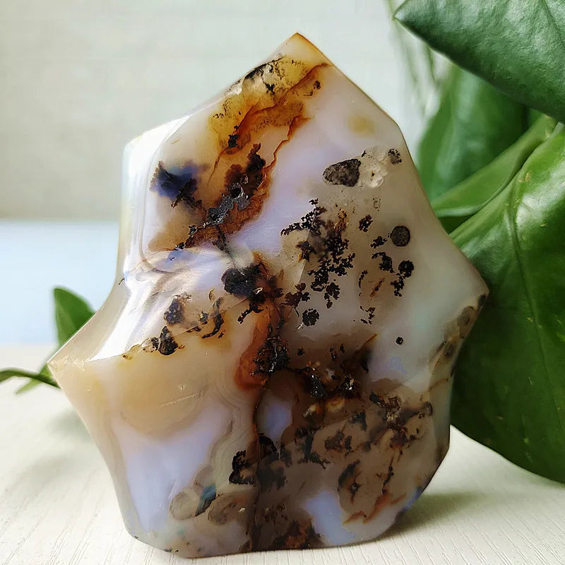 Natural Stone Moss Agate Ice Cream Flame Shaped Witchcraft Spiritual Meditation Energy Stone Home Feng Shui Crystal Ornaments