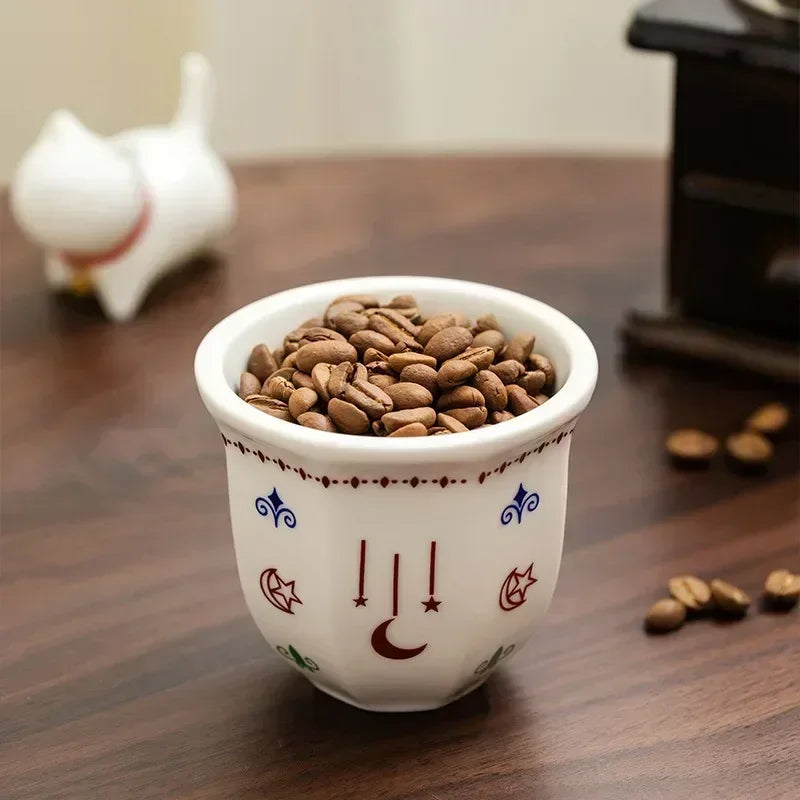Arabic Ceramic Coffee Cup with Star Moon Design, Latte Art Espresso Tea Mug ErgonomicHandleDishwasherSafeHome Office Ethnic Gift