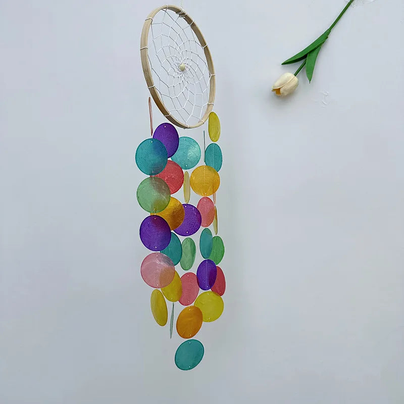 Wind Chimes for Outside Handcrafted Blue Dream Catchers Capiz Shells Seashell Sea Glass Windchime Beach Coastal Garden Decor