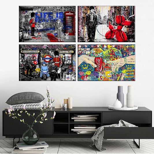 Modern Pop Wall Art Street Graffiti Bus Car Charles Chaplin HD Canvas Nordic Poster Print Home Bedroom Living Room Decoration