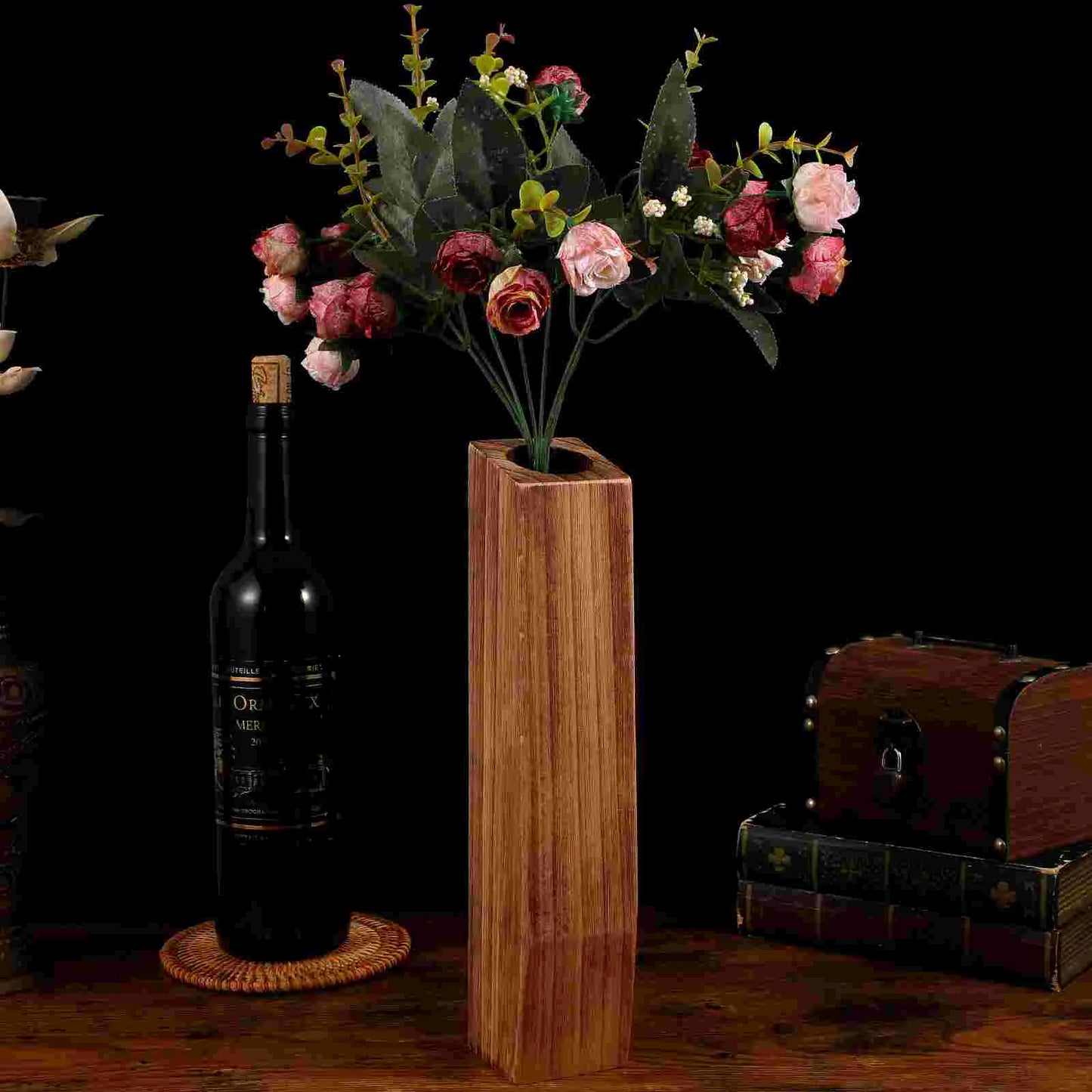 Floor Standing Vase Plant Container Wood Decorative Plant Pots Flower Vase Wooden Decoration Vase Flower Pot Desktop Decoration