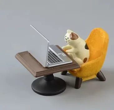 Cartoon Cat Frog Bear Yellow Chair Computer Office Model Mini Action Figures Resin Home Decor Accessories Desktop Figurine Toys
