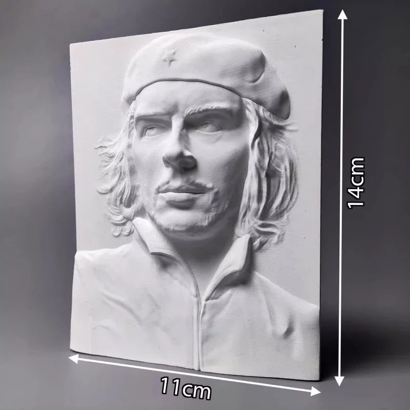 Che Guevara Plaster Bas-Relief Sculpture, Revolutionary Semi-Handmade Bust Statue for Home Decor, Artistic Collectible Gift