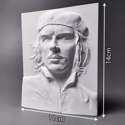 Che Guevara Plaster Bas-Relief Sculpture, Revolutionary Semi-Handmade Bust Statue for Home Decor, Artistic Collectible Gift