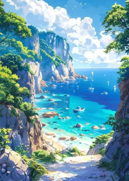 Blue Cabin Beach Forest Canvas Painting  Sea Summer Beach Bar Anime Wall Art HD Print Poster for Living Room  Modern Home Decor