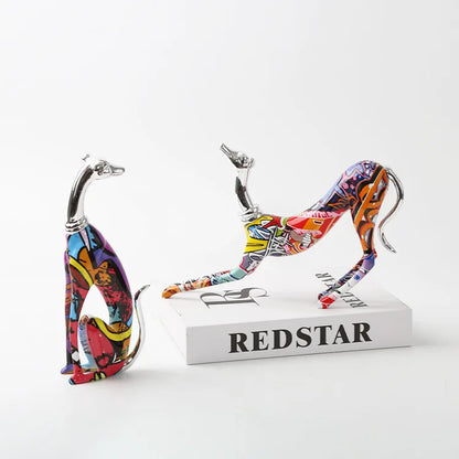 Creative Abstract Graffiti Ornaments Color Animal Squat Doberman Resin Crafts Home Study TV Cabinet  Ornaments House Decoration