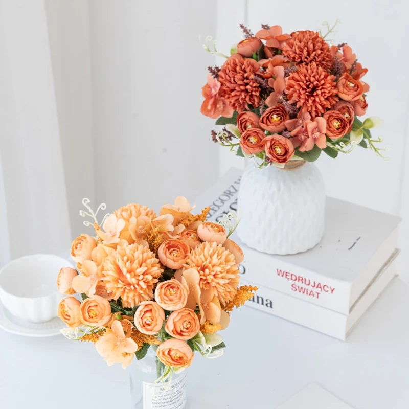 Artificial Hydrangea Flowers for Scrapbook Silk Tea Rose buds Vase for Home Decor Wedding Bouquet DIY A Cap Christmas Garland