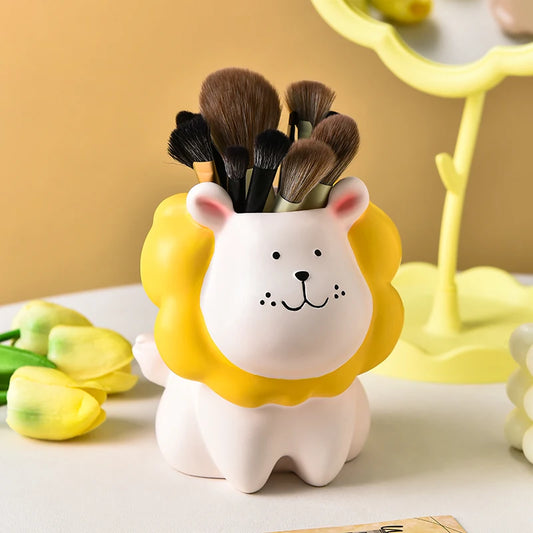 Cartoon Cute Lion Multifunctional Makeup Brush Bucket Home Bedroom Dressing Table Desktop High-End Eyebrow Pencil Storage Bucket