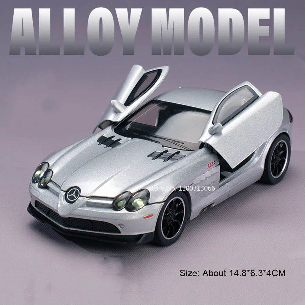 1:32 SLR 772S SLS Toys Model Sports Cars Alloy Diecast with Light Sound Vehicle Wheel Pull Back Miniature Car Boys Perfect Gifts