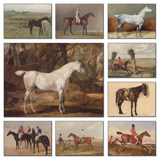 Vintage Horse Poster Antique Horse Farm Animals Canvas Painting Equestrian Prints Farmhouse Pictures for Living Room Home Decor