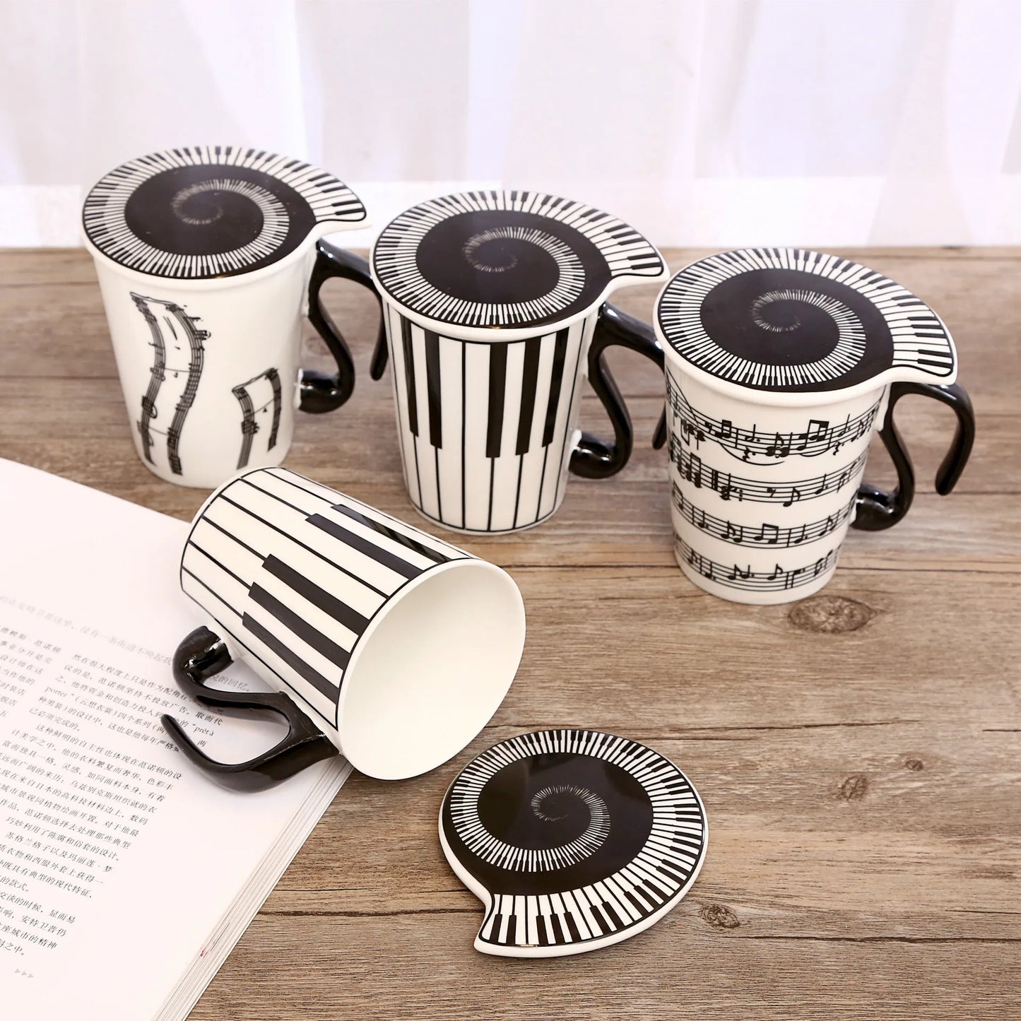 Creative Ceramic Music Cup Note Mark Water Cup Couple Keyboard Pair Cup with Lid Coffee Cup