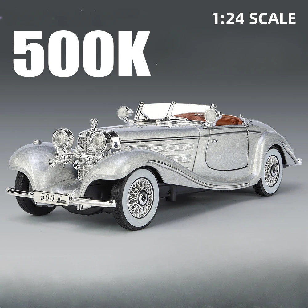 1/24 Scale 500K Vintage Car Model Toy Diecasts Alloy Sport Car Toys with Sound and Light Pull Back Vehicles for Children's Gifts