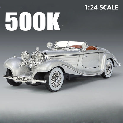 1/24 Scale 500K Vintage Car Model Toy Diecasts Alloy Sport Car Toys with Sound and Light Pull Back Vehicles for Children's Gifts