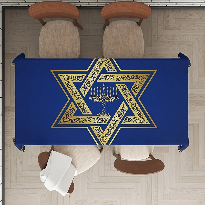 Happy Passover Waterproof Tablecloth Holiday Party Decor Jewish Star of David Rectangle Table Cloths Kitchen Dining Table Decor