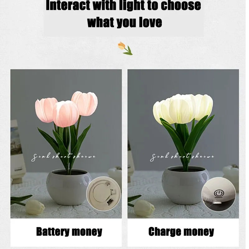 Lampe de Table tulipe LED, lampe de chevet, Simulation de Bouquet de fleurs, chambre à coucher, atmosphère romantique, cadeau d'anniversaire, décoration de la maison