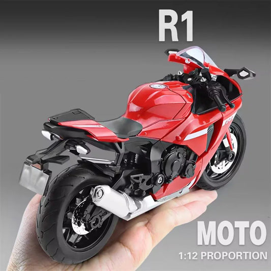 1:12 Scale R1 R1M Motorcycle Alloy Cars Toys Diecasts Models Rubber Tires Motorcycles Toy Light Sound Vehicles Children Gifts