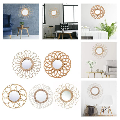 Natural Rattan Wall Mirror Small Handwoven Wicker Home Decor Bathroom Decoration Ornaments Gift