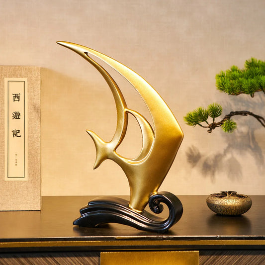 Figurine de poisson doré abstraite créative, décoration de maison, Style Post-moderne, ornement d'étagère de salon, décoration d'armoire de bureau