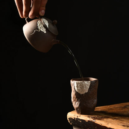 Gilt Silver Totem Master Cup Vintage Rough Pottery Tea Cup Kung Fu Tea Cup Handmade Ceramic Tea Set Single Cup Tea Jar