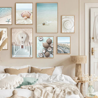 Fresh Summer Tropical Ocean Beach Shell Wall Art Canvas Painting Posters and Prints Aesthetic Pictures for Living Room Decor