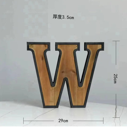 Industrial Style Uppercase English Letter Combination Distressed Solid Wood Bar Ornaments Cafe Shop Logo Decor Desktop Crafts