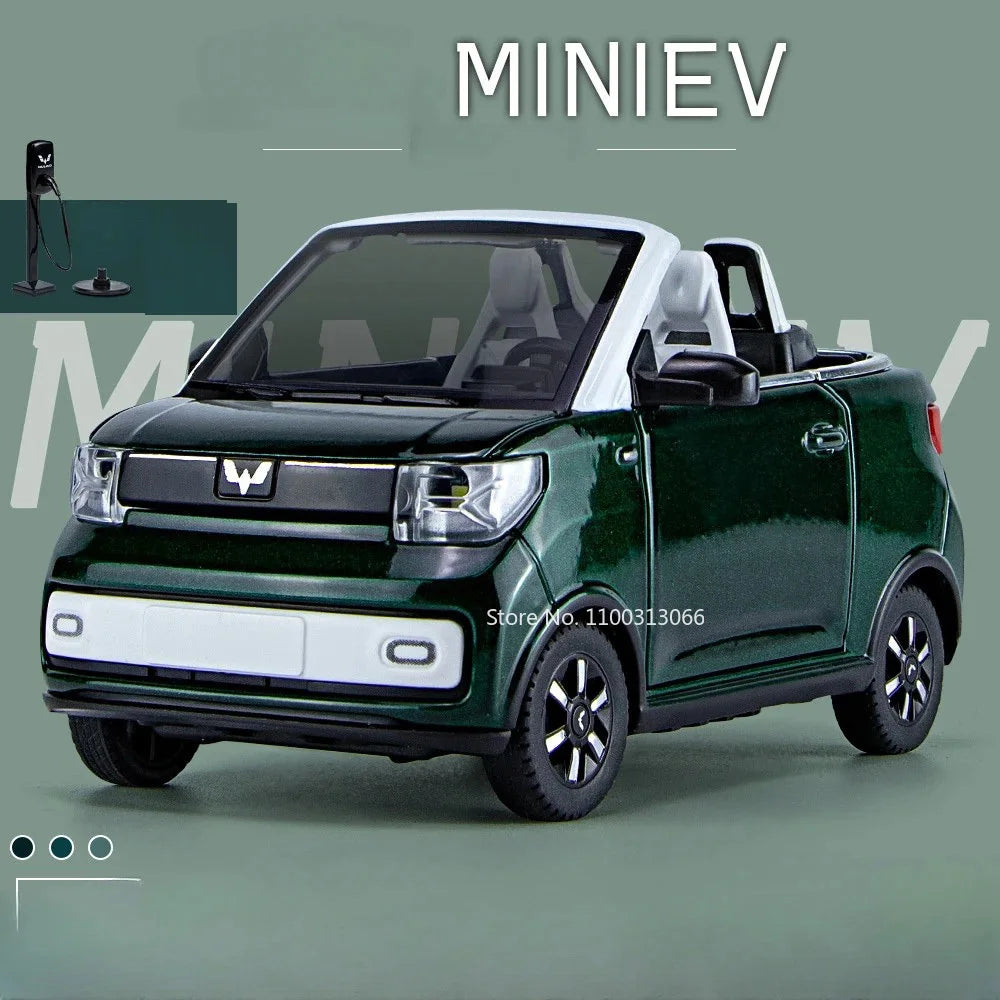 1:24 Scale Alloy WULING HongGuang MINI EV Toy Cars Models 3 Doors Opened Vehicles Toys Light Music Model Kids Collection Gifts