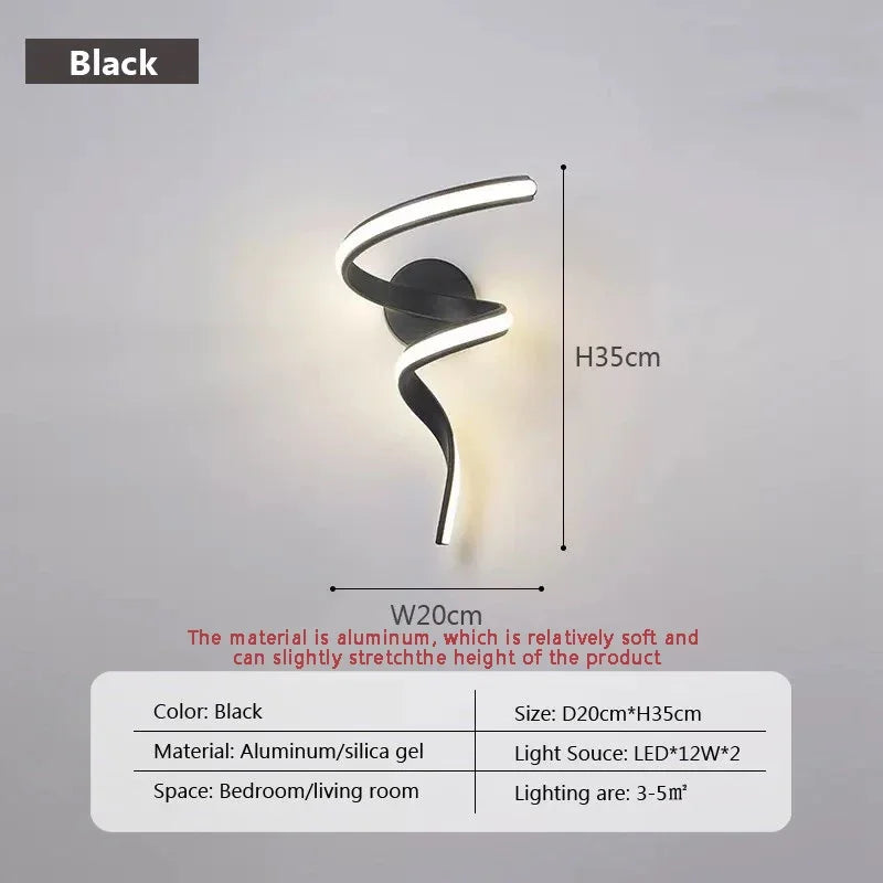 LED Wall Lamp Nordic Spiral Sconce Light For Stairs Bedroom Bedside Study Hallway Background Indoor Decor Wall Lighting Fixtures