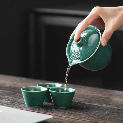 Travel Tea Set, Bowl Lid, Gaiwan,Tea Cup, Outdoor Kung Fu Tea Set, Portable Kuaike Cup, Sheep Fat Jade White Porcelain Gift