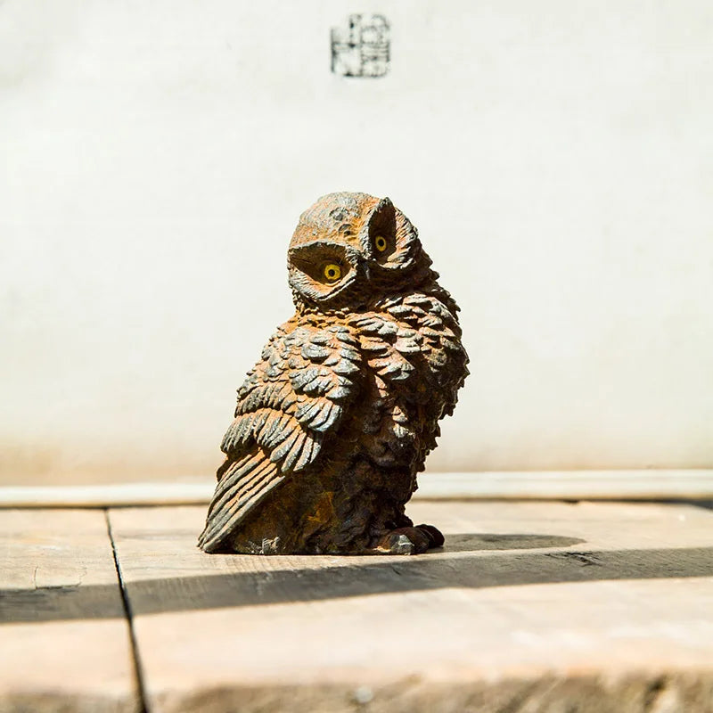 Creative Owl Ornaments Imitation Cast Iron Living Room Desktop Mini Home Ornaments Study Decoration Tea Pet Art Figurine Decor
