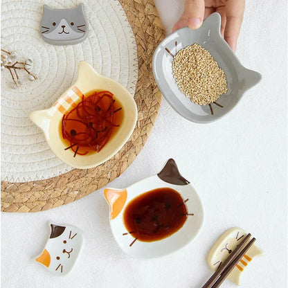 Japanese Cute Cat Dish Creative Ceramic Seasoning Dish Porcelain Dipping Saucer Plate Snack Plate Kitchen Supplies Tableware