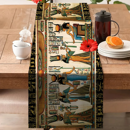 Ancient Egyptian History Art Pattern Printed Linen Table Runner Party Decor Retro Ancient Queen Table Runner Dresser Scarf Decor