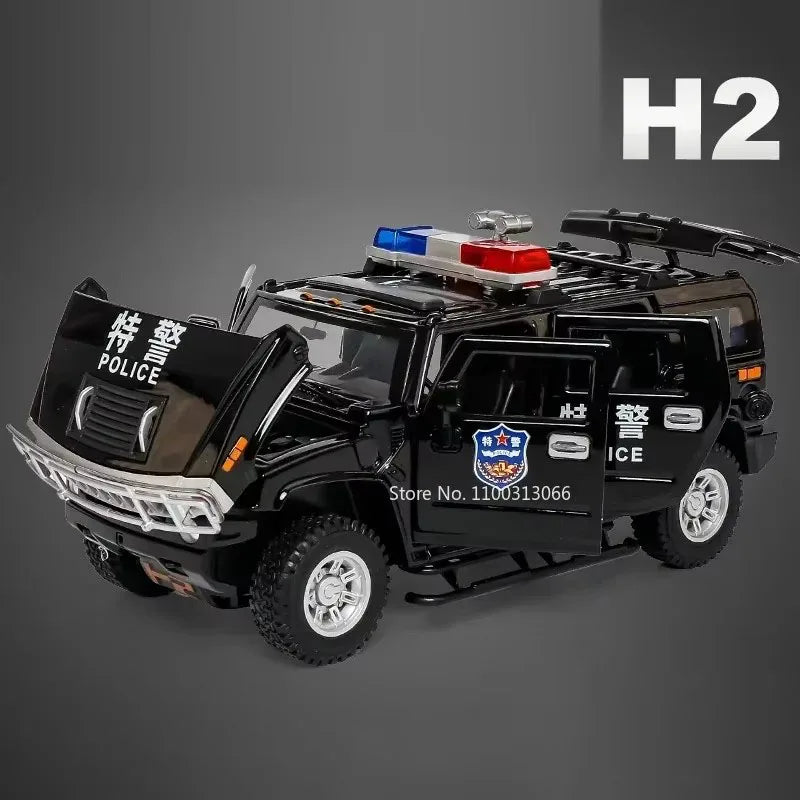 1:24 Scale Alloy QiaoZhiBaDun H2 Police Car Models Toys 6 Doors Opened Vehicles Wheel Pull Back Cars Adult Kids Birthday Gifts