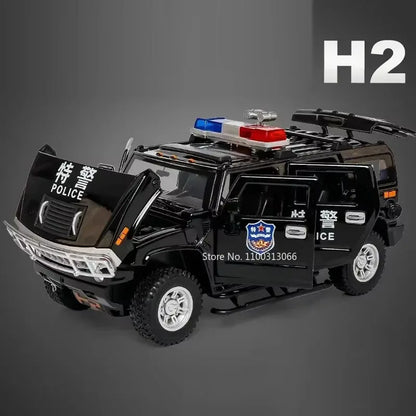 1:24 Scale Alloy QiaoZhiBaDun H2 Police Car Models Toys 6 Doors Opened Vehicles Wheel Pull Back Cars Adult Kids Birthday Gifts