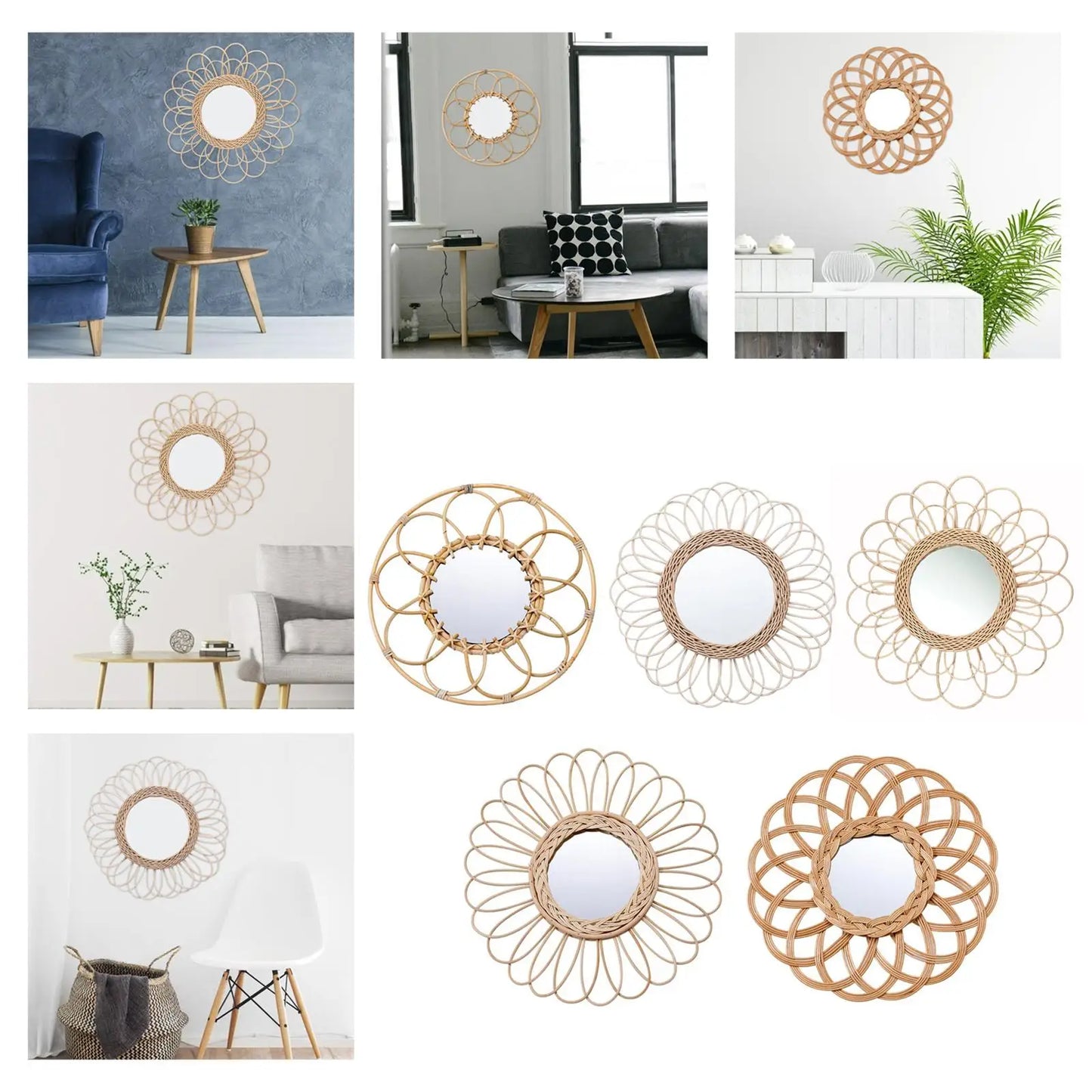 Natural Rattan Wall Mirror Small Handwoven Wicker Home Decor Bathroom Decoration Ornaments Gift