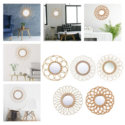 Natural Rattan Wall Mirror Small Handwoven Wicker Home Decor Bathroom Decoration Ornaments Gift