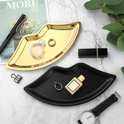 Stainless Steel Lip Shaped Jewelry Tray Ring Watch Necklace Bracelet Display Tray Cosmetic Organizer Desktop Ornament New