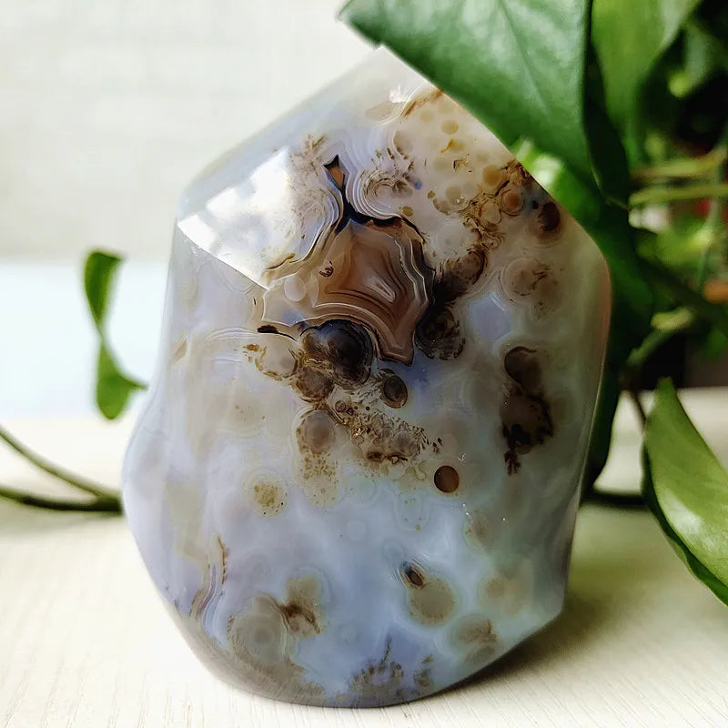Natural Stone Moss Agate Ice Cream Flame Shaped Witchcraft Spiritual Meditation Energy Stone Home Feng Shui Crystal Ornaments