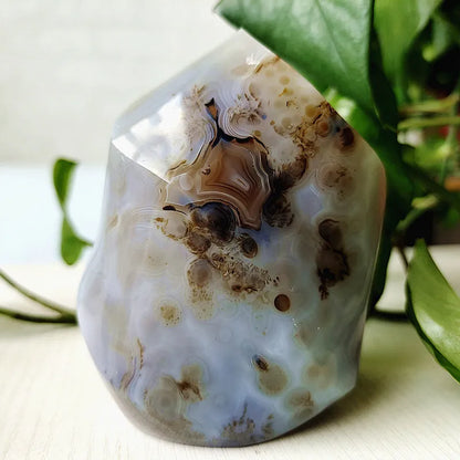 Natural Stone Moss Agate Ice Cream Flame Shaped Witchcraft Spiritual Meditation Energy Stone Home Feng Shui Crystal Ornaments