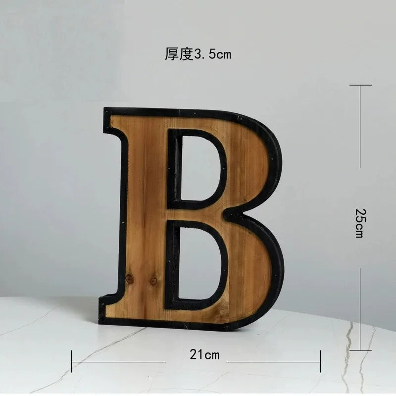 Industrial Style Uppercase English Letter Combination Distressed Solid Wood Bar Ornaments Cafe Shop Logo Decor Desktop Crafts