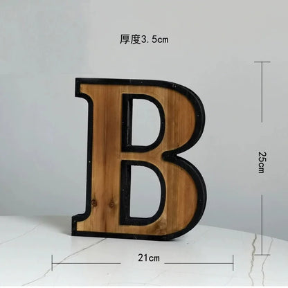 Industrial Style Uppercase English Letter Combination Distressed Solid Wood Bar Ornaments Cafe Shop Logo Decor Desktop Crafts