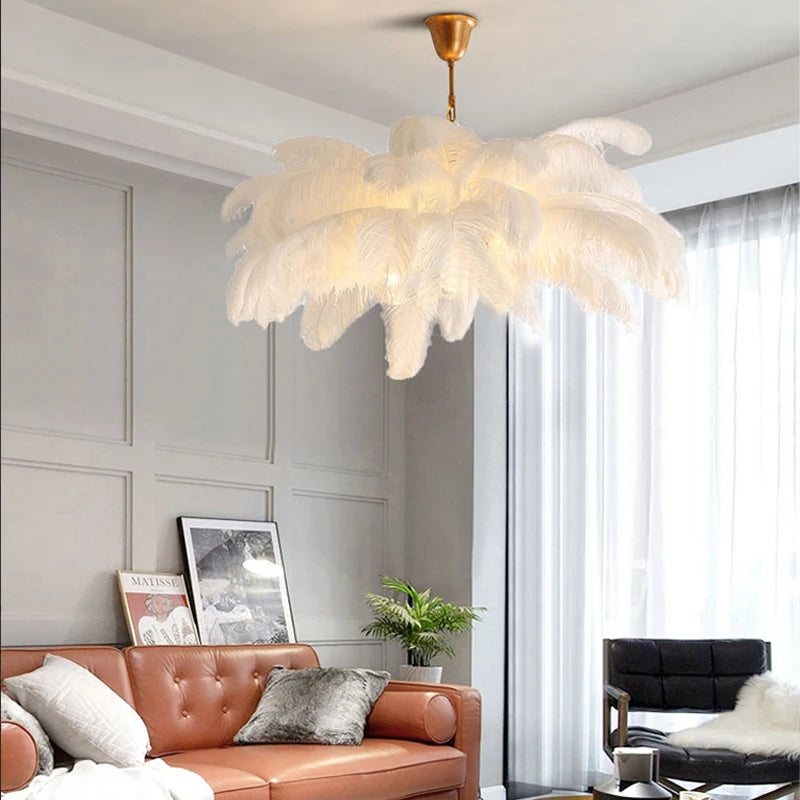 Nordic Ostrich Feather Led  Living Room Home Decor Chandelier Lamp Bedroom Indoor Lighting Hanging Light Fixture Pendant Lights
