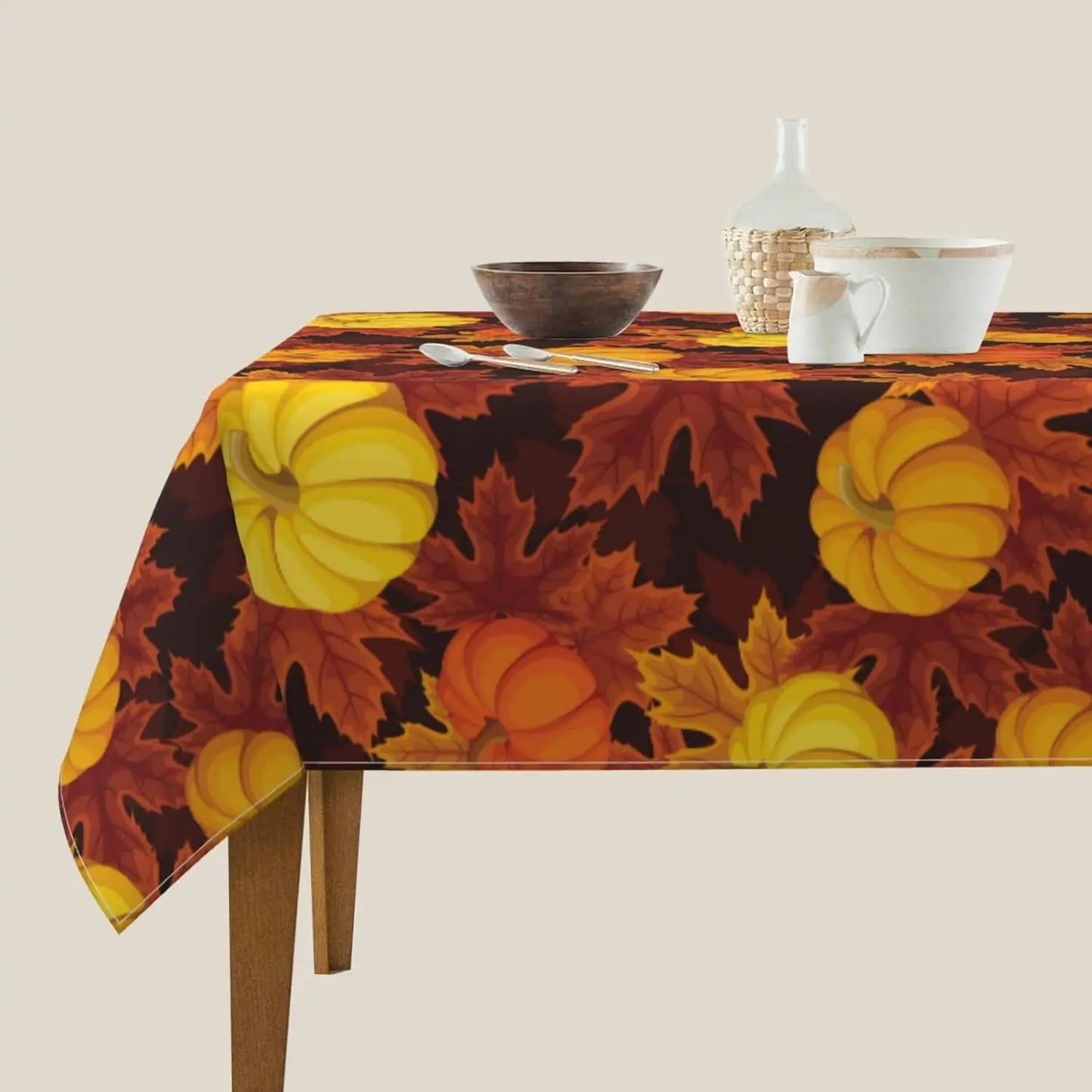 Autumn Pumpkin Waterproof Tablecloth Holiday Wedding Party Decor Fall Thanksgiving Maple Leaf Table Cover for Dining Table Decor