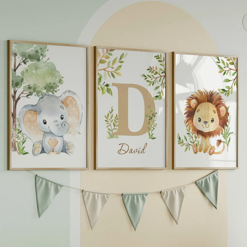 Lion Elephant Giraffe Monkey Zebra Nursery Wall Art Canvas Painting Jungle Animal Posters Prints Pictures Baby Kids Room Decor